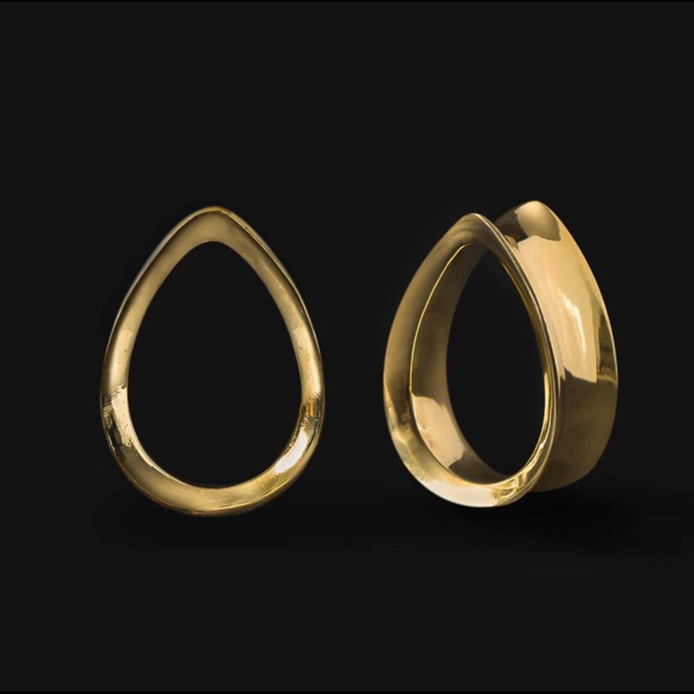 Gold brass tear drop tunnels 1 7/16